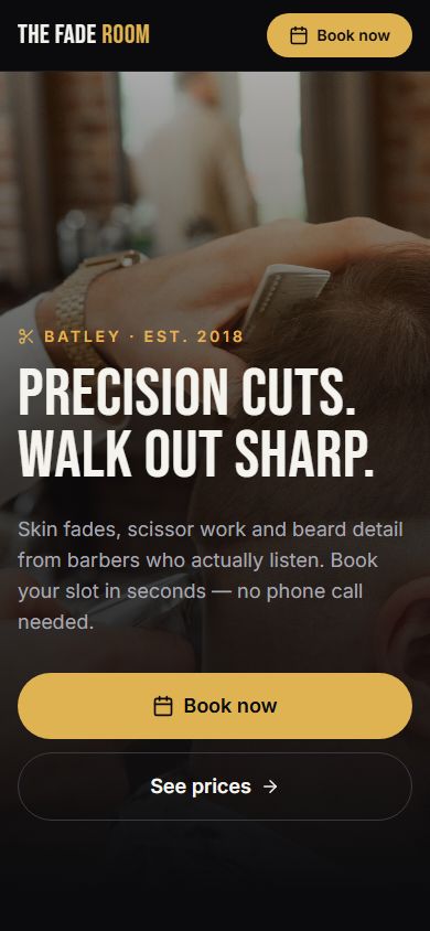 Barbershop website on a phone