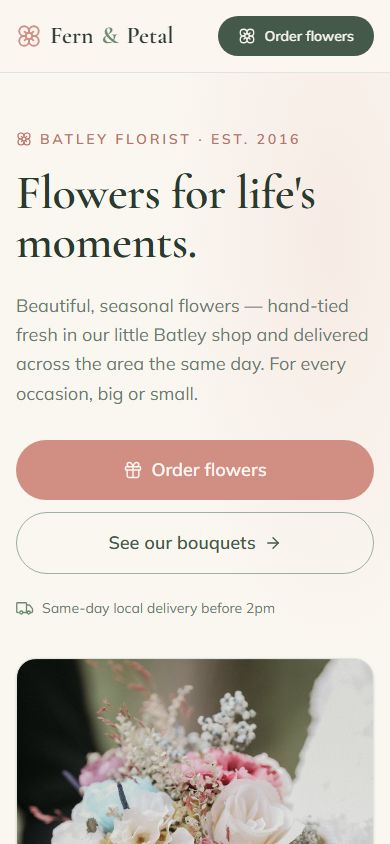 Florist website on a phone