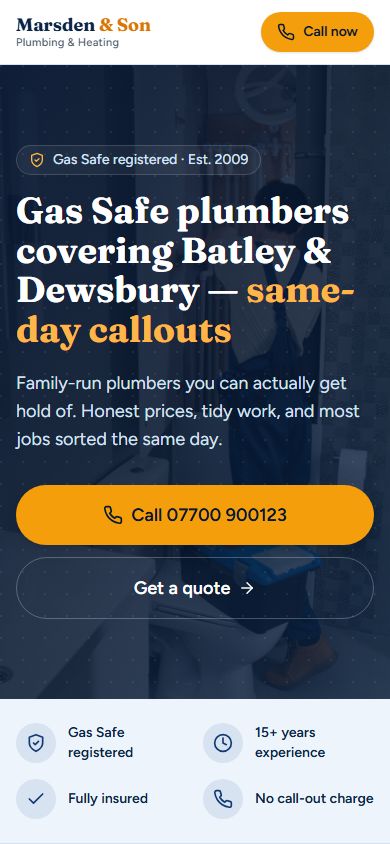 Plumber website on a phone